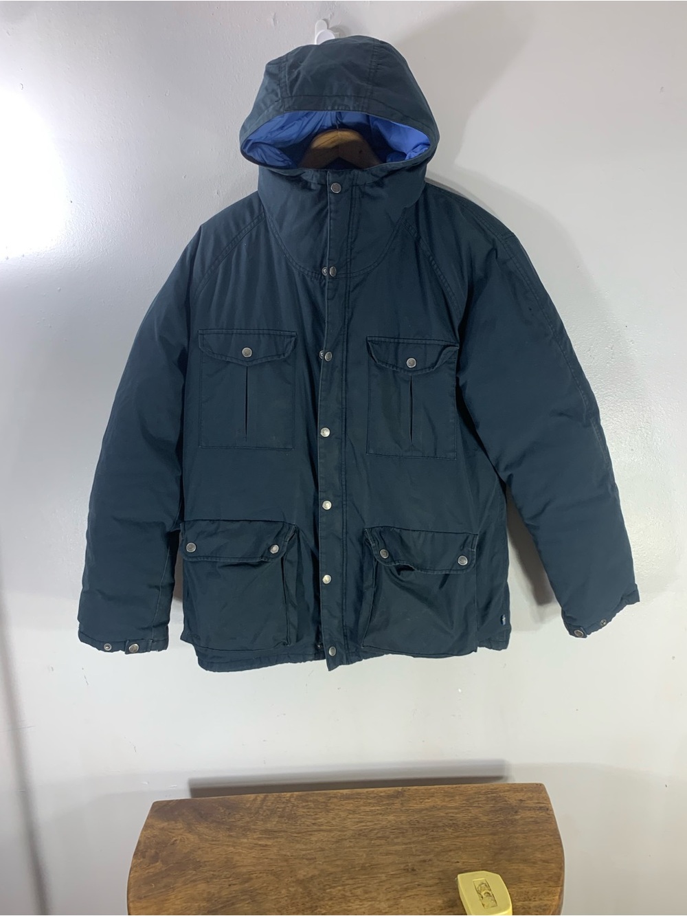 Vintage Fjällräven Men’s S Padded Parka Jacket Navy Blue Hooded Outdoor